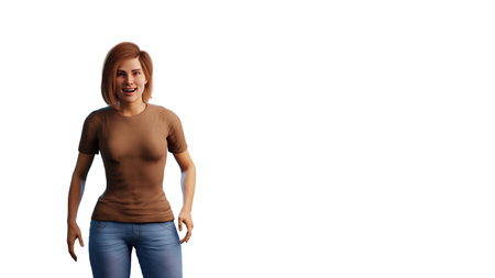Illustration of a beautiful caucasian woman looking straight into camera and similing. 3d illustration rendering (CGI)の写真素材