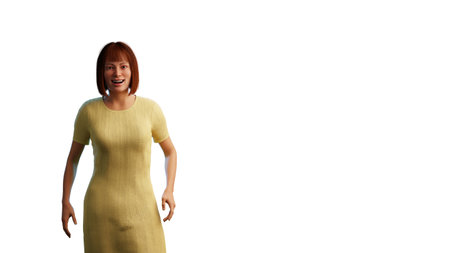 Illustration of a beautiful caucasian woman looking straight into camera and similing. 3d illustration rendering (CGI)の写真素材
