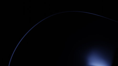 Illustration of a beautiful abstract dark blue curved flowing geometrical shape isolated over a black background - 3D illustration, renderingの写真素材