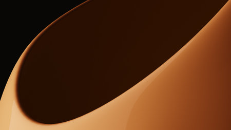 Illustration of a beautiful abstract yellow curved flowing geometrical shape isolated over a black background - 3D illustration, renderingの写真素材