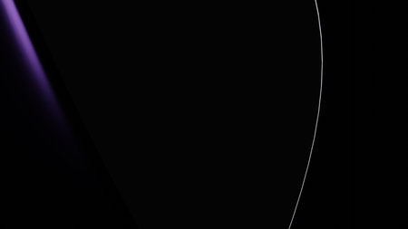Illustration of a beautiful abstract purple curved flowing geometrical shape isolated over a black background - 3D illustration, renderingの写真素材