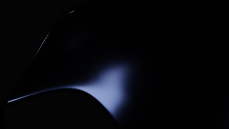 Illustration of a beautiful abstract dark blue curved flowing geometrical shape isolated over a black background - 3D illustration, renderingの写真素材