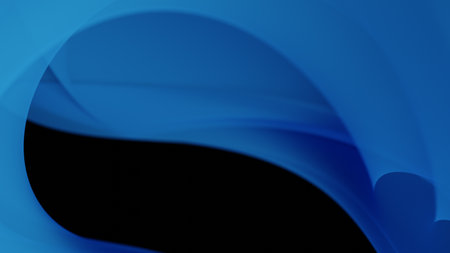 Abstract background template with distorted, flowing and twisting colorful blue geometry. 3D illustration, rendering (CGI)の写真素材