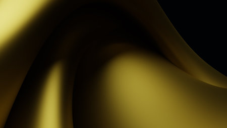 Abstract background template with distorted, flowing and twisting colorful yellow, gold geometry. 3D illustration, rendering (CGI)の写真素材