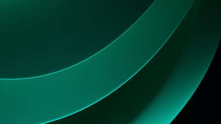 Abstract background template with distorted, flowing and twisting colorful green geometry. 3D illustration, rendering (CGI)の写真素材