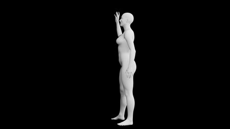 Beautiful athletic young woman posing isolated on black. Basic mesh, AI, robot. 3d illustration, rendering. Side viewの写真素材
