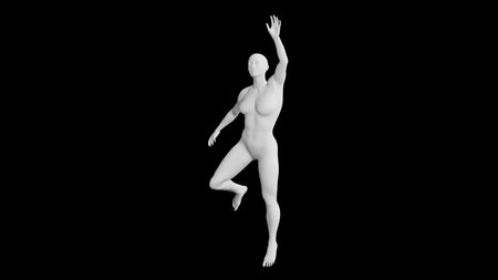 Beautiful athletic young woman posing isolated on black. Basic mesh, AI, robot. 3d illustration, rendering. Front viewの写真素材
