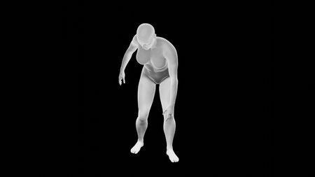Beautiful athletic young woman posing isolated on black. Basic mesh, AI, robot. 3d illustration, rendering. Front viewの写真素材