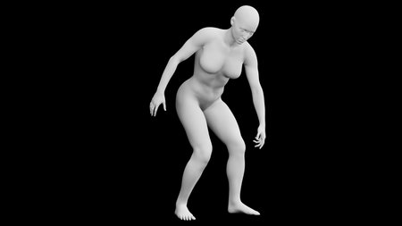 Beautiful athletic young woman posing isolated on black. Basic mesh, AI, robot. 3d illustration, rendering. Front viewの写真素材