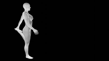 Beautiful athletic young woman posing isolated on black. Basic mesh, AI, robot. 3d illustration, rendering. Side viewの写真素材
