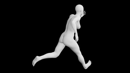 Beautiful athletic young woman posing isolated on black. Basic mesh, AI, robot. 3d illustration, rendering. Side viewの写真素材