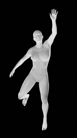 Beautiful athletic young woman posing isolated on black. Basic mesh, AI, robot. 3d illustration, rendering. Front viewの写真素材