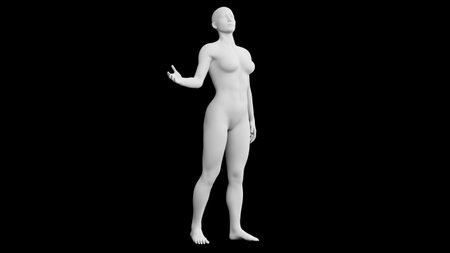 Beautiful athletic young woman posing isolated on black. Basic mesh, AI, robot. 3d illustration, rendering. Side viewの写真素材