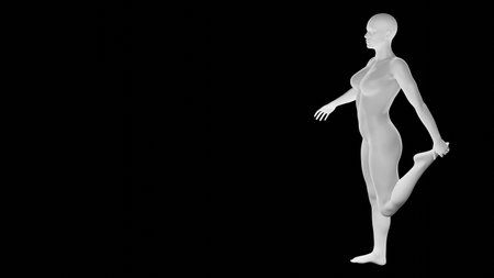 Beautiful athletic young woman posing isolated on black. Basic mesh, AI, robot. 3d illustration, rendering. Side viewの写真素材