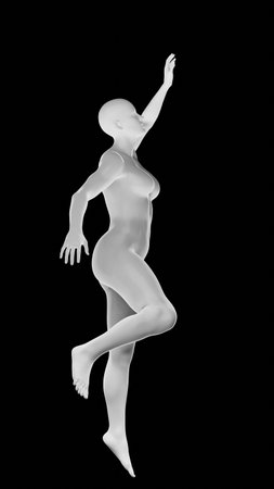 Beautiful athletic young woman posing isolated on black. Basic mesh, AI, robot. 3d illustration, rendering. Side viewの写真素材