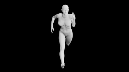 Beautiful athletic young woman posing isolated on black. Basic mesh, AI, robot. 3d illustration, rendering. Front viewの写真素材