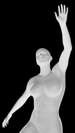 Beautiful athletic young woman posing isolated on black. Basic mesh, AI, robot. 3d illustration, rendering. Front viewの写真素材