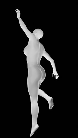 Beautiful athletic young woman posing isolated on black. Basic mesh, AI, robot. 3d illustration, rendering. Side viewの写真素材
