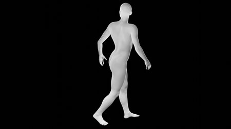 Beautiful athletic young woman posing isolated on black. Basic mesh, AI, robot. 3d illustration, rendering. Viewed from backの写真素材