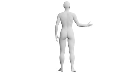 Beautiful athletic young woman posing isolated on black. Basic mesh, AI, robot. 3d illustration, rendering. Viewed from backの写真素材