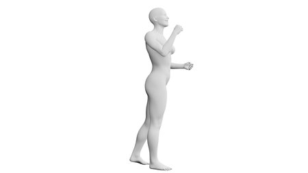 Beautiful athletic young woman posing isolated on black. Basic mesh, AI, robot. 3d illustration, rendering. Side viewの写真素材
