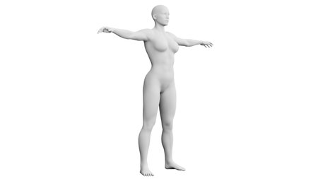 Beautiful athletic young woman posing isolated on black. Basic mesh, AI, robot. 3d illustration, rendering. Side viewの写真素材