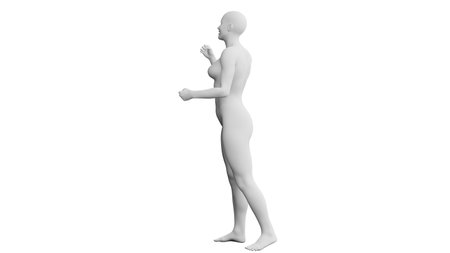 Beautiful athletic young woman posing isolated on black. Basic mesh, AI, robot. 3d illustration, rendering. Side viewの写真素材