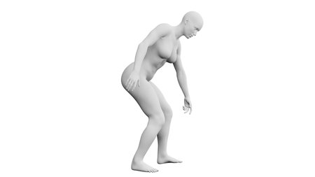 Beautiful athletic young woman posing isolated on black. Basic mesh, AI, robot. 3d illustration, rendering. Side viewの写真素材