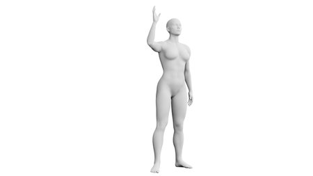 Beautiful athletic young woman posing isolated on black. Basic mesh, AI, robot. 3d illustration, rendering. Side viewの写真素材
