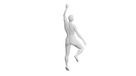 Beautiful athletic young woman posing isolated on black. Basic mesh, AI, robot. 3d illustration, rendering. Viewed from backの写真素材