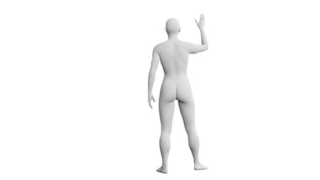 Beautiful athletic young woman posing isolated on black. Basic mesh, AI, robot. 3d illustration, rendering. Viewed from backの写真素材