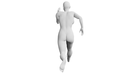 Beautiful athletic young woman posing isolated on black. Basic mesh, AI, robot. 3d illustration, rendering. Viewed from backの写真素材