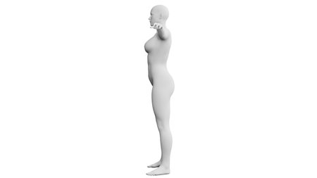 Beautiful athletic young woman posing isolated on black. Basic mesh, AI, robot. 3d illustration, rendering. Side viewの写真素材