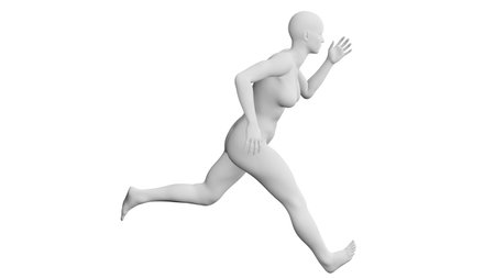 Beautiful athletic young woman posing isolated on black. Basic mesh, AI, robot. 3d illustration, rendering. Side viewの写真素材