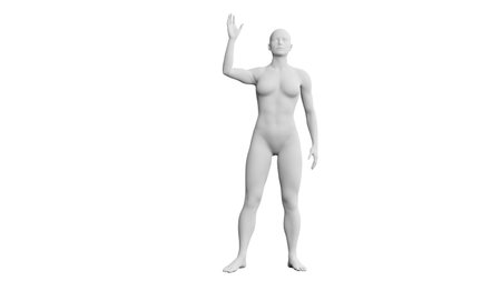 Beautiful athletic young woman posing isolated on black. Basic mesh, AI, robot. 3d illustration, rendering. Front viewの写真素材
