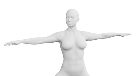 Beautiful athletic young woman posing isolated on black. Basic mesh, AI, robot. 3d illustration, rendering. Front viewの写真素材