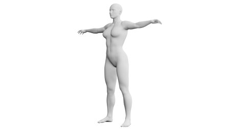 Beautiful athletic young woman posing isolated on black. Basic mesh, AI, robot. 3d illustration, rendering. Side viewの写真素材