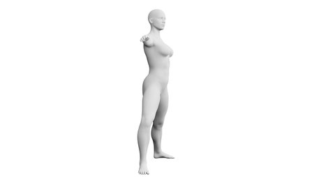 Beautiful athletic young woman posing isolated on black. Basic mesh, AI, robot. 3d illustration, rendering. Side viewの写真素材