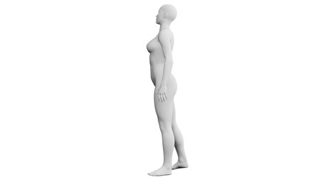 Beautiful athletic young woman posing isolated on black. Basic mesh, AI, robot. 3d illustration, rendering. Side viewの写真素材