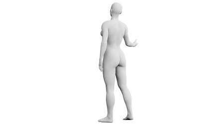 Beautiful athletic young woman posing isolated on black. Basic mesh, AI, robot. 3d illustration, rendering. Viewed from backの写真素材
