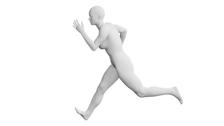 Beautiful athletic young woman posing isolated on black. Basic mesh, AI, robot. 3d illustration, rendering. Side viewの写真素材