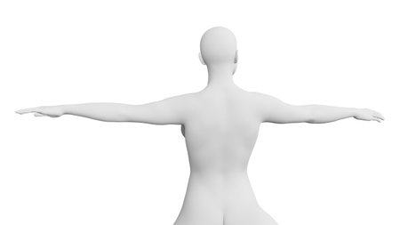 Beautiful athletic young woman posing isolated on black. Basic mesh, AI, robot. 3d illustration, rendering. Viewed from backの写真素材