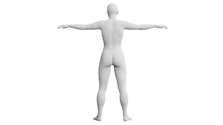 Beautiful athletic young woman posing isolated on black. Basic mesh, AI, robot. 3d illustration, rendering. Viewed from backの写真素材