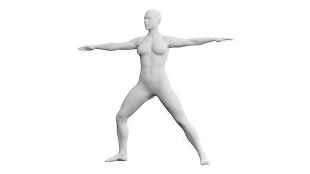 Beautiful athletic young woman posing isolated on black. Basic mesh, AI, robot. 3d illustration, rendering. Front viewの写真素材