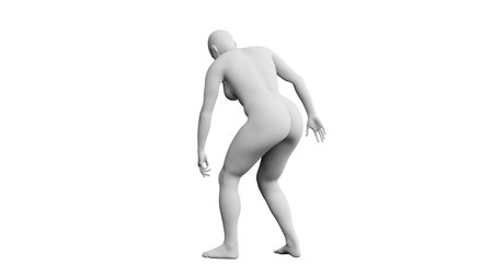 Beautiful athletic young woman posing isolated on black. Basic mesh, AI, robot. 3d illustration, rendering. Viewed from backの写真素材