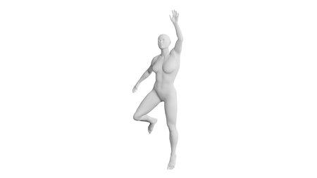 Beautiful athletic young woman posing isolated on black. Basic mesh, AI, robot. 3d illustration, rendering. Front viewの写真素材