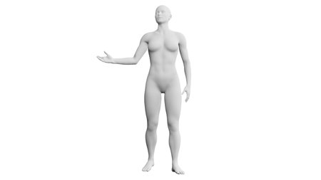 Beautiful athletic young woman posing isolated on black. Basic mesh, AI, robot. 3d illustration, rendering. Front viewの写真素材