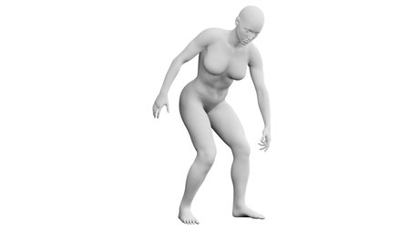 Beautiful athletic young woman posing isolated on black. Basic mesh, AI, robot. 3d illustration, rendering. Front viewの写真素材