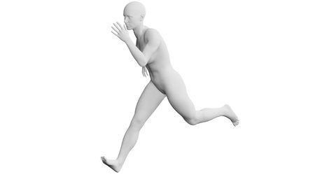 Beautiful athletic young woman posing isolated on black. Basic mesh, AI, robot. 3d illustration, rendering. Side viewの写真素材