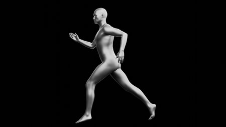 Beautiful young metallic silver man posing, isolated on black background. 3d illustration (rendering). Silver mannequin. Side viewの写真素材